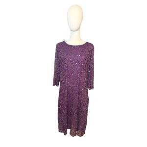 Sparkling Sequin 3/4 Sleeve Back Cowl Party Dress Size 14